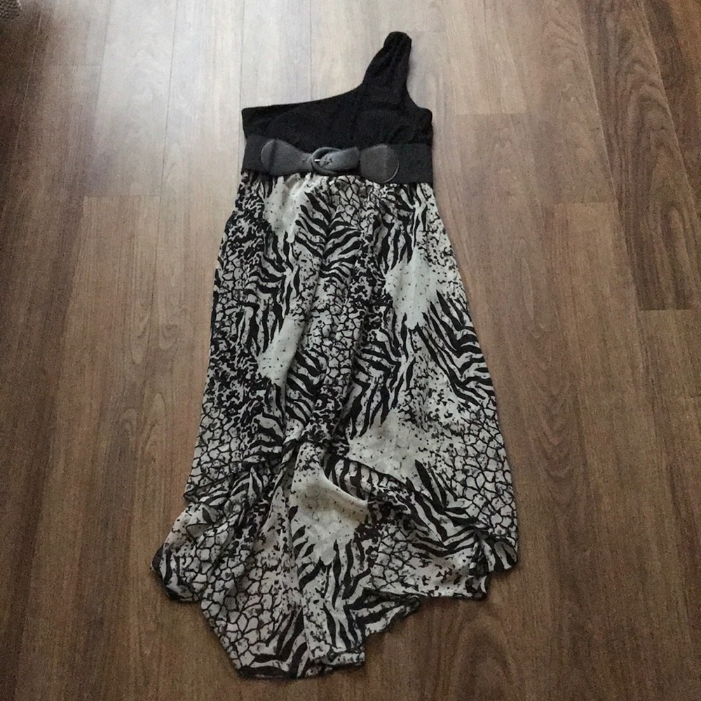 One shoulder high low asymmetrical black dress